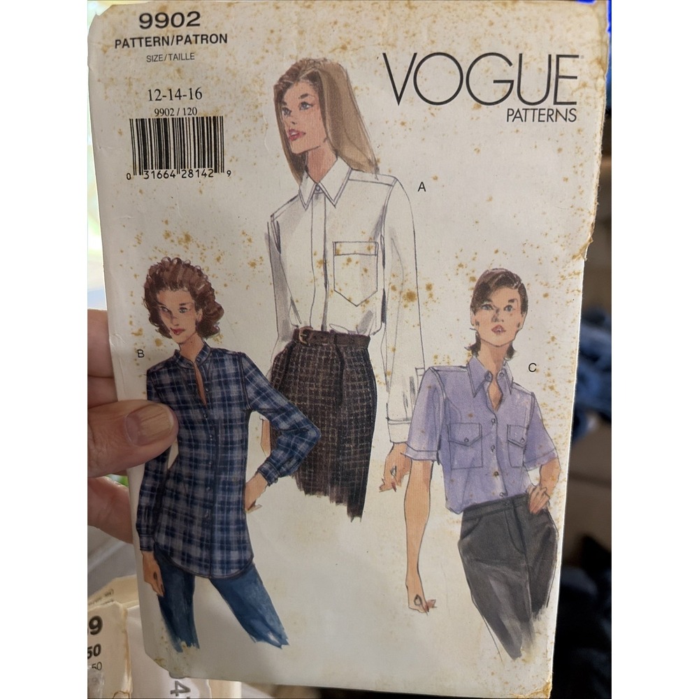 Vogue 9902 Sewing Pattern Womens Tailored Shirt Blouse 12-16 Vintage 1998 Uncut